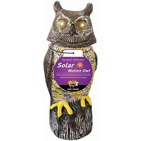 Solar Owl with Glowing Eyes, Rotating Head, Hoot Sound, Motion Detector and Silent Mode, Plastic Owl Garden Sculpture, Garden Decoration