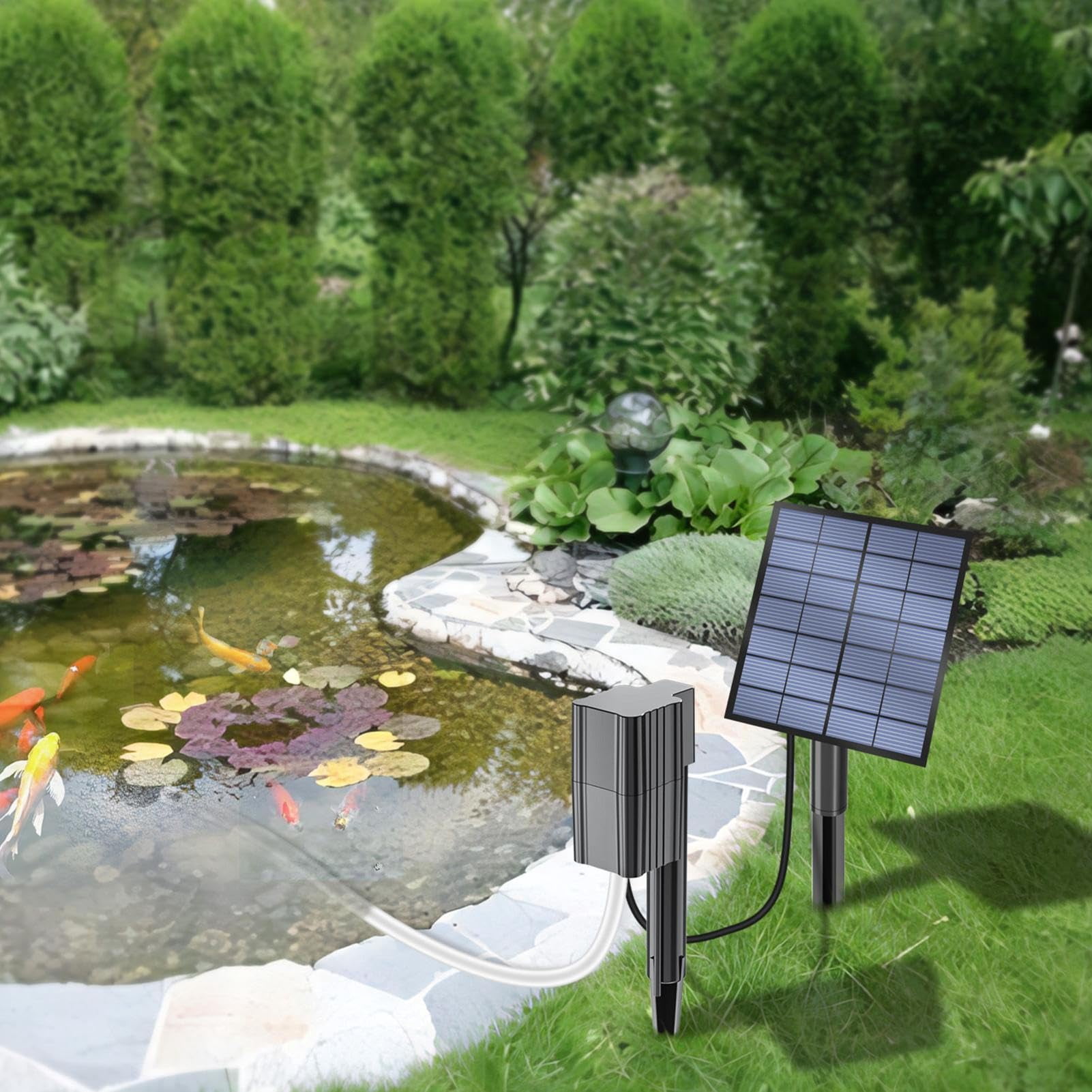 Solar Oxygen Pump, Large Capacity Pond Aerator, 360W Powerful Pump + 10ft Tubing, Stainless Steel Housing, for Outdoor Fish Pond, Household Aquarium, Portable Design, Submersible Operation, Aquatic