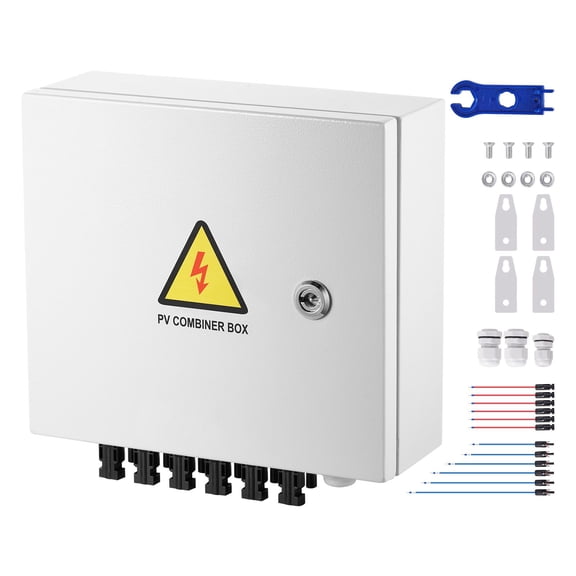 6 String Solar PV Combiner Box, 15A, IP65 Waterproof Steel Enclosure for Solar Panel Arrays