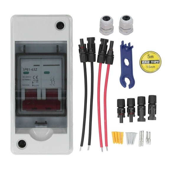 Solar PV Disconnect Switch, IP65 Waterproof Distribution Box, DC500V 16A Mini Circuit Breaker Combiner Box, Safe & Durable, for Outdoor Power Systems