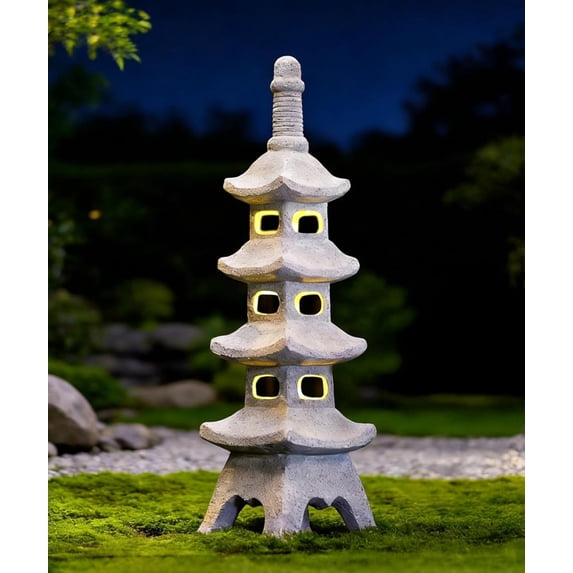 Solar Pagoda Garden Statues: Multi-Layer Outdoor Waterproof Resin Zen Decor for Landscape Balcony Patio Porch Yard Ornament