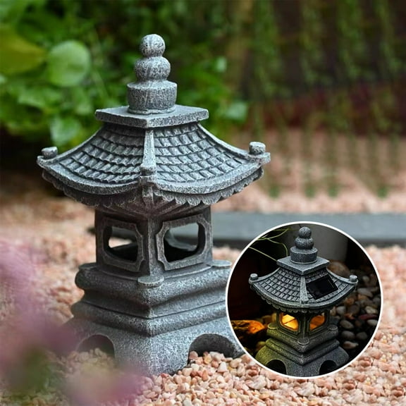 Solar Pagoda Light under $5! CQCYD Solar Pagoda Garden Light, Outdoor Solar Lantern with LED, Resin Garden Statue Decoration, Weatherproof Solar Light for Yard Patio