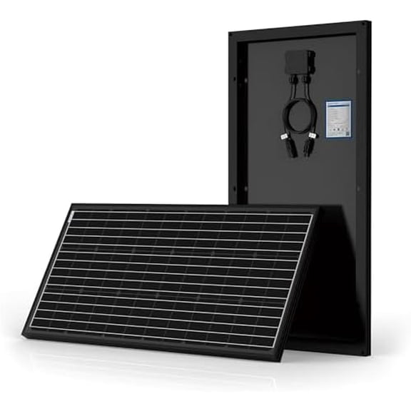 Solar Panel 100 Watt 12 Volt, Black Monocrystalline 100W Solar Panel High Efficiency IP67 Waterproof Module Off Gird PV Power with Solar Connectors for Battery Charging Boat Caravan RV