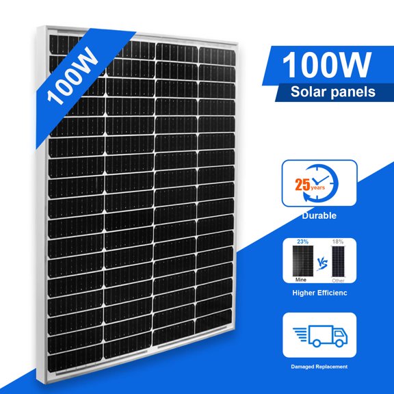 Solar Panel 100W Watt Monocrystalline PV Power 12V For Home RV Marine Off-Grid
