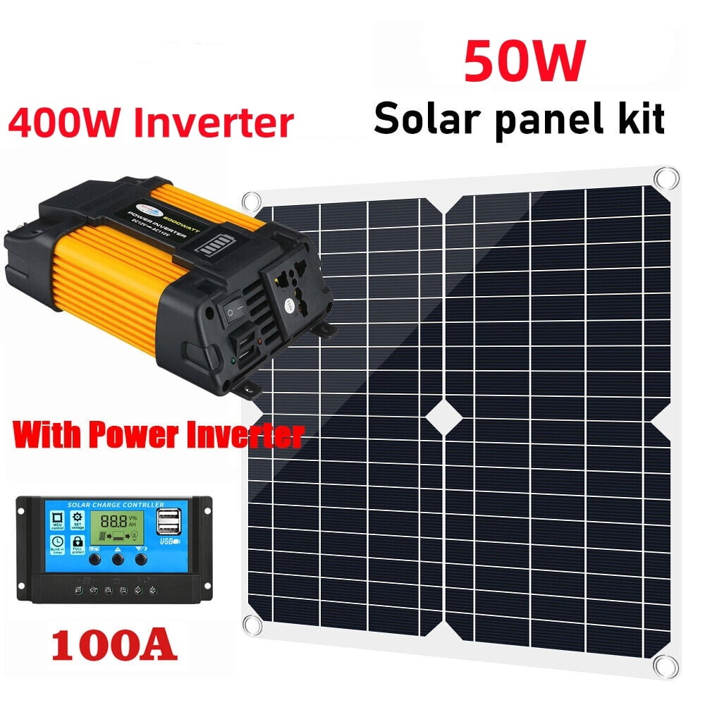 Solar Panel 50W 12 Volt DFITO Portable Solar Panel Charger, With 400W Inverter Controller Suitable For Rv/Car/ Boat/Greenhouse/Dry Camping/ Garde /Shed/Cabin/ Gate Opener