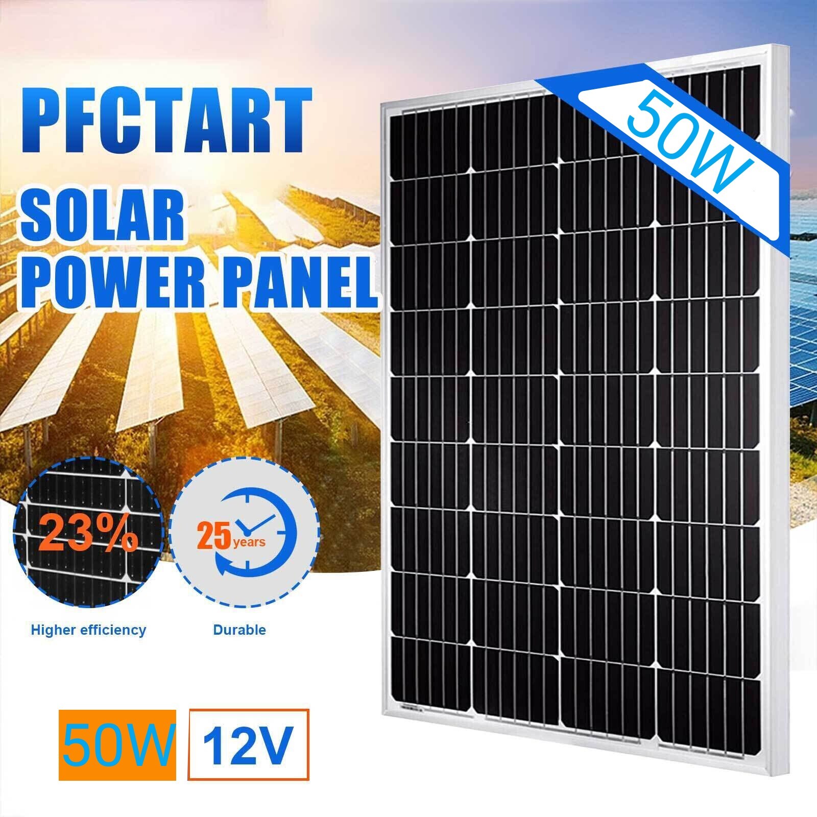 Solar Panel 50 Watt 12 Volt,DFITO High-Efficiency Monocrystalline Module Power Charger for RV Marine Rooftop Farm