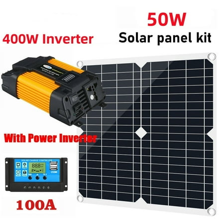 Solar Panel 50W 12 Volt DFITO Portable Solar Panel Charger, With 400W Inverter Controller Suitable For Rv/Car/ Boat/Greenhouse/Dry Camping/ Garde /Shed/Cabin/ Gate Opener
