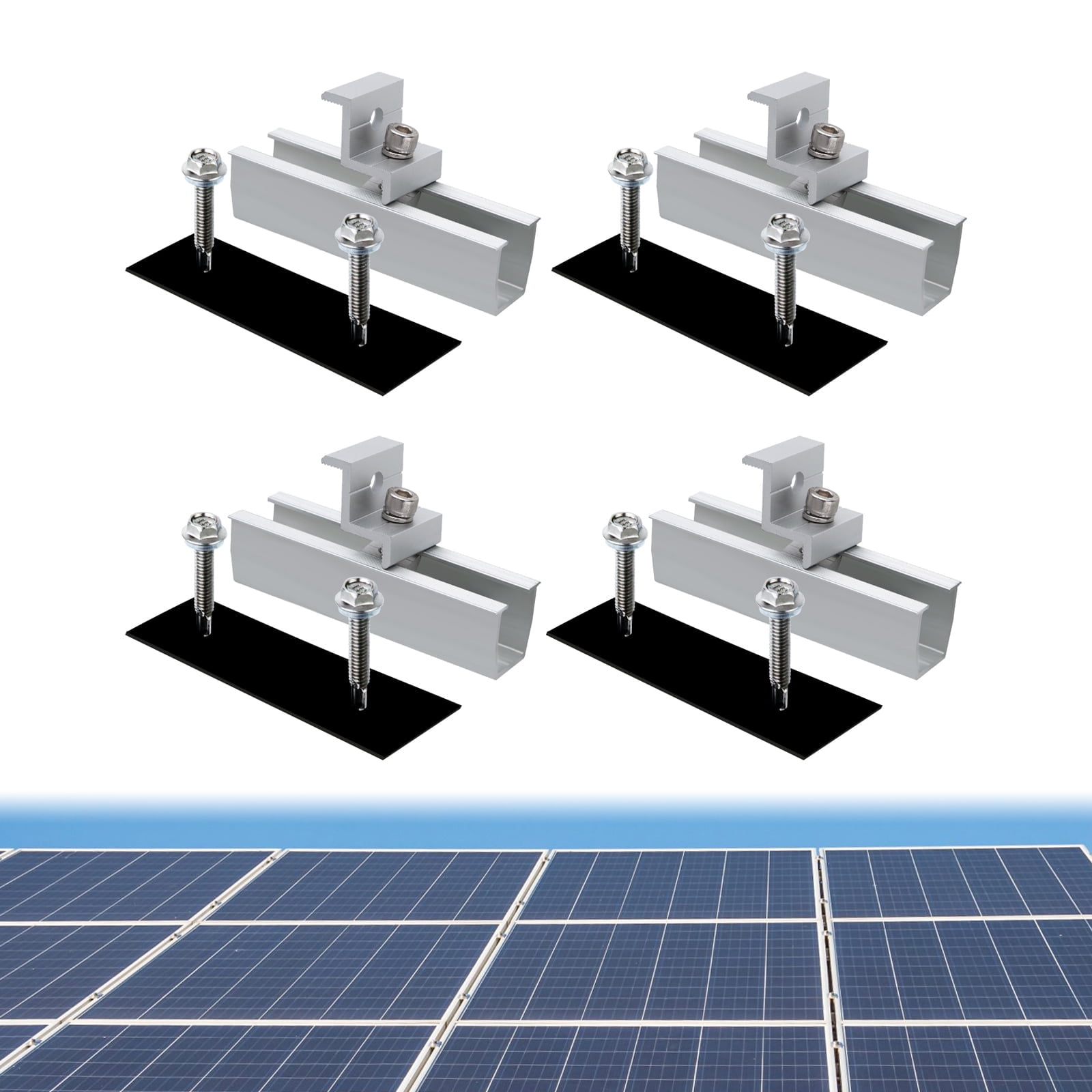Solar Panel Bracket Kit, 4Pcs Solar Roof Mounting 30mm/35mm Rail Clamp Kit for 1 Pieces Solar Panels, Suitable for Metal Roof, Tin Roof, Flat Roof, Sheet Roof