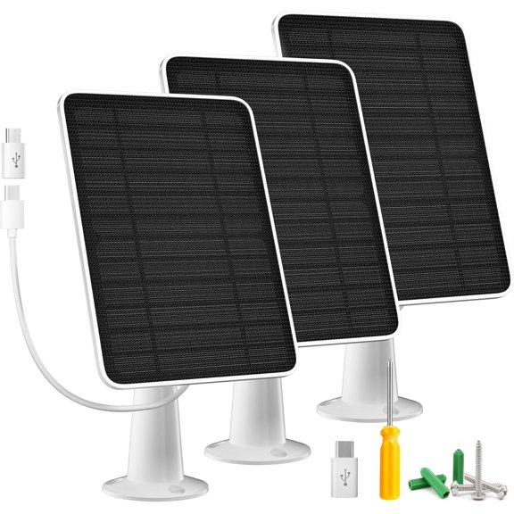 Solar Panel Charger Compatible with Arlo Essential 2K Outdoor(2nd Gen)/Essential XL Camera(2nd Spotlight, 5W IP65 Waterproof 10ft Micro USB-C Cable & Wall Mount, 3 Pack