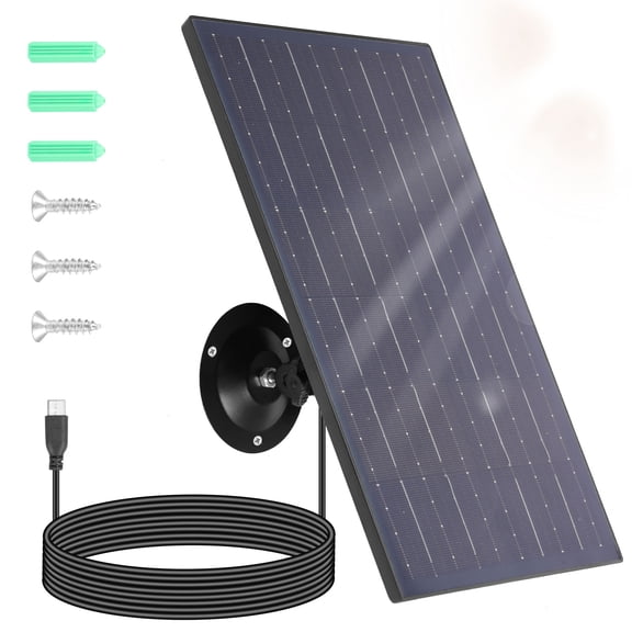 Solar Panel Charger for Security Camera 10W 5V IP66 Waterproof Outdoor Solar Panel with 9.84 FT Cable 360 Rotating Mount for Outdoor