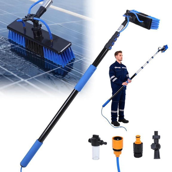 Solar Panel Cleaning Kit with 15FT Telescopic Pole, Water Flow System & Soap Dispenser for Windows, Roofs, Gutters & RVs – Lightweight & Tool-Free Assembly