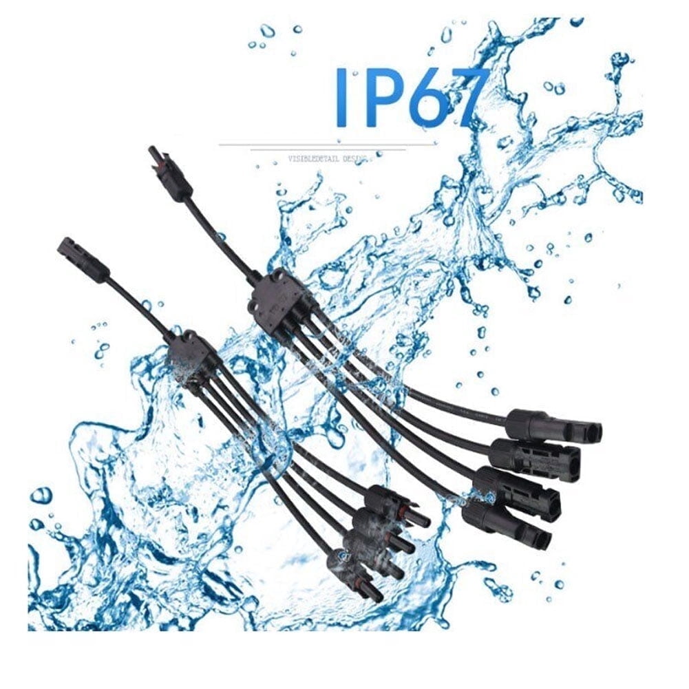Solar Panel Connector Y Branch Cable Connection Adapter Waterproof Plug Kit M/F(1 to 4 MC4 Adapter)