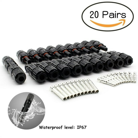 Solar Panel Connectors, Photovoltaic Connector Male/Female IP67 Waterproof Connector (20 Pairs)
