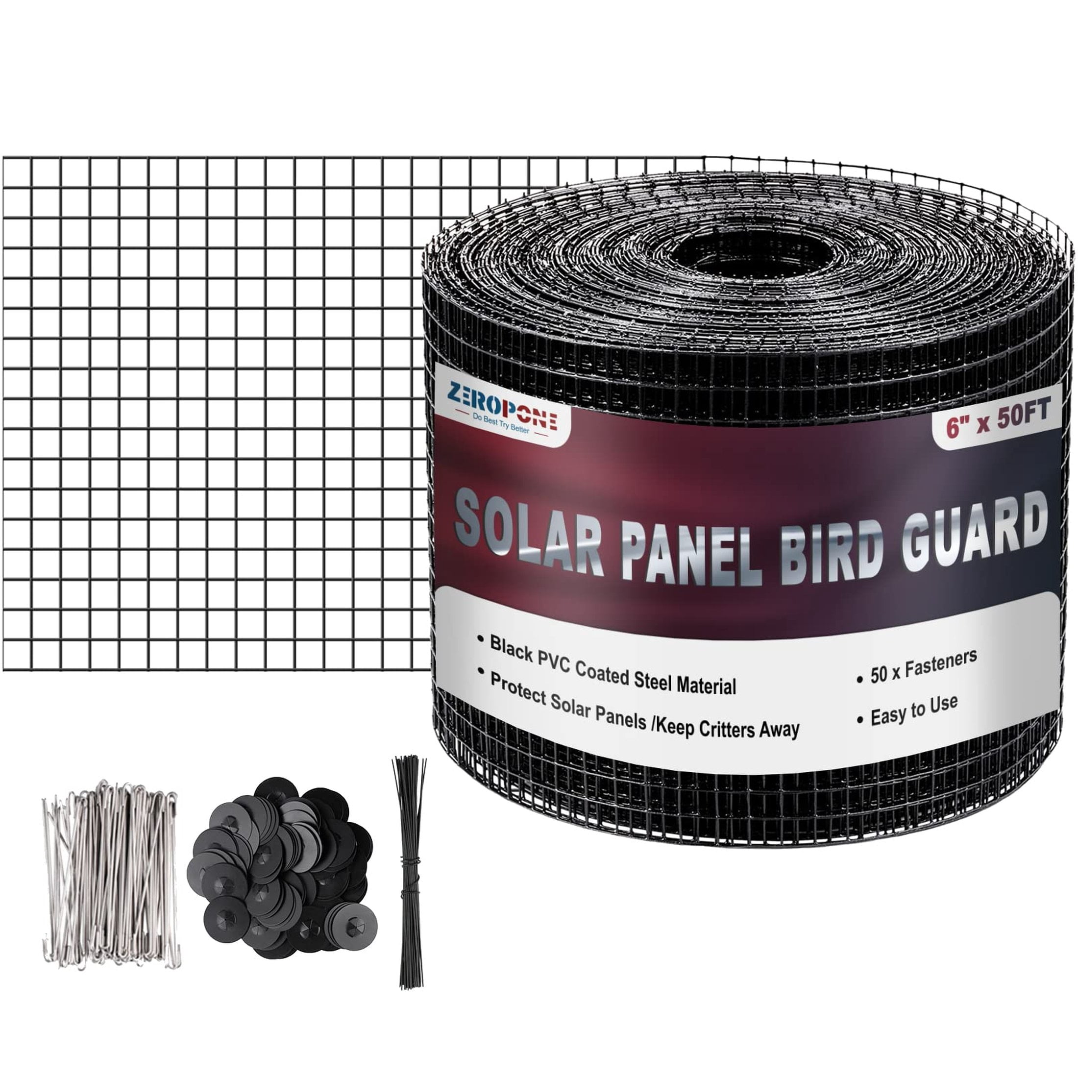 Solar Panel Critter Guard 50ft with Stainless Steel Fasteners and Removable Wire