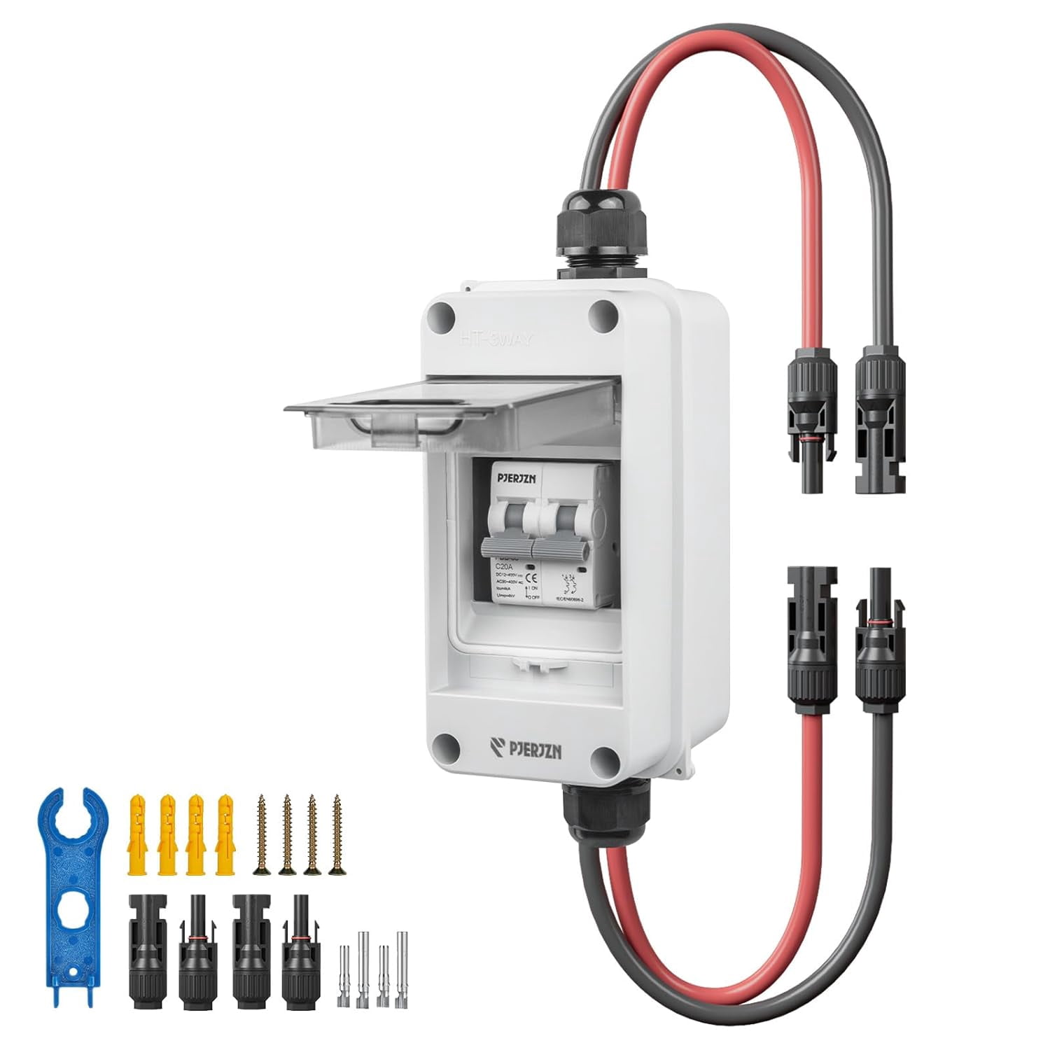 Solar Panel Disconnect Switch 400V DC/AC 20A PV Disconnect Switch Miniature Circuit Breaker with Waterproof Enclosure for Solar PV Homes Batter (20 Amp)