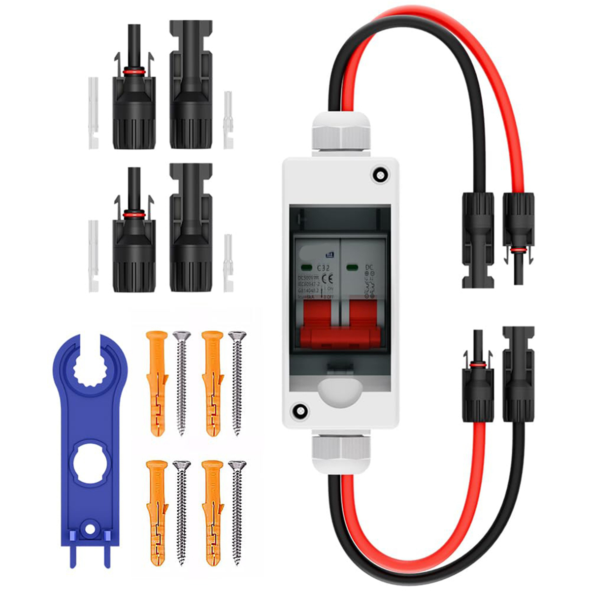 Solar Panel Disconnect Switch, CGELE32A DC 500V Breaker Box PV Disconnect Switch with IP65 Waterproof Box