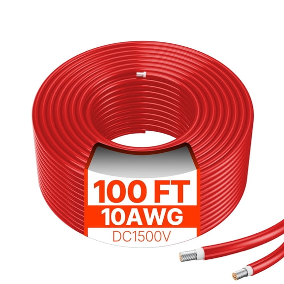 Solar Panel Extension Cable 100FT 10AWG Waterproof PV Wire 6mm Red Photovoltaic System Connector