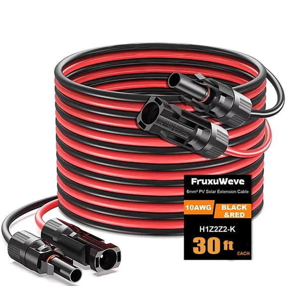 Solar Panel Extension Cable 30FT 10AWG, 6mm² Solar Extension Cable Wire with Female Male Waterproof Connectors for RV, Photovoltaic Systems