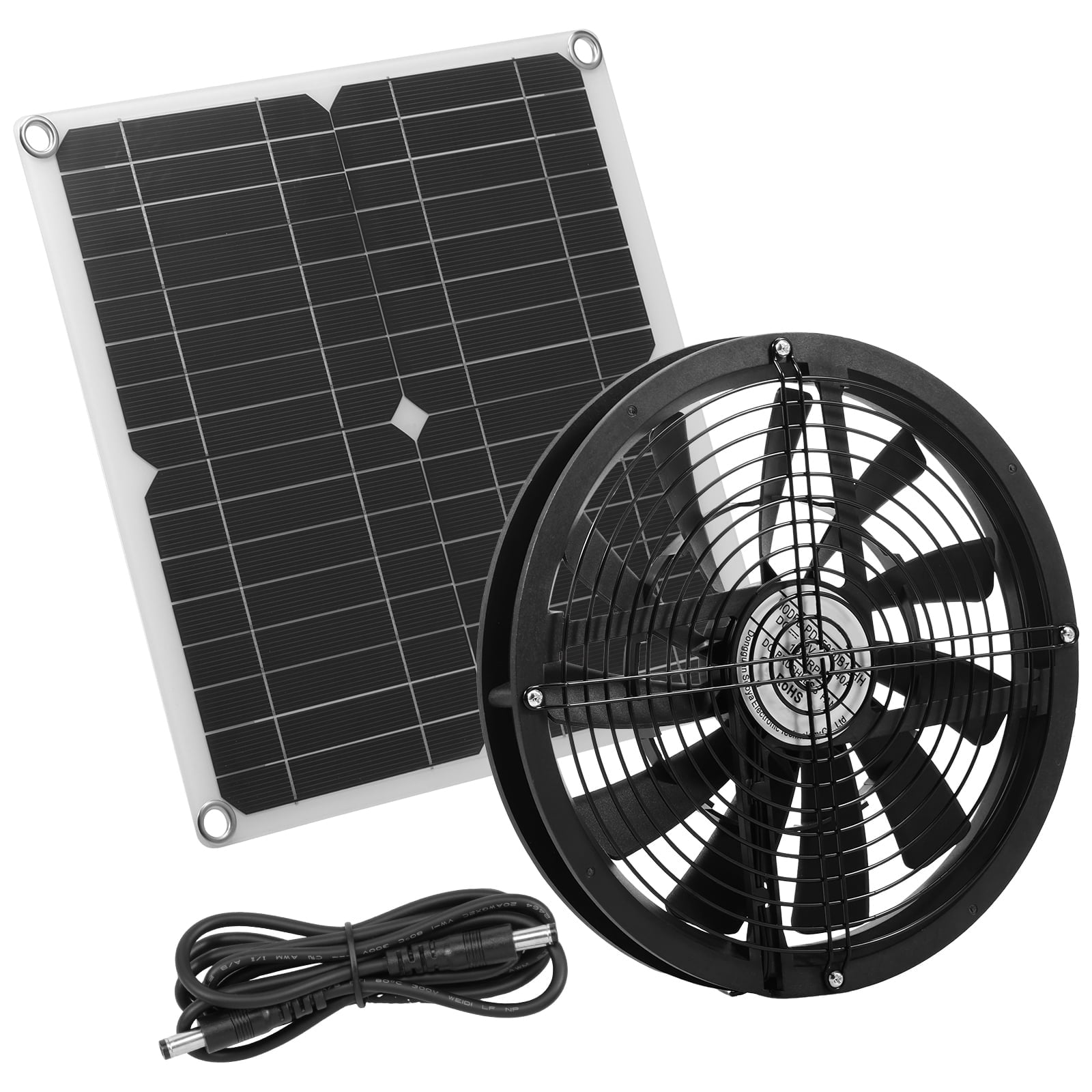 Solar Panel Fan Kit 100W Solar Panel and Round Fan for Small Chicken Coops Greenhouses Pet Houses Window Exhaust Black