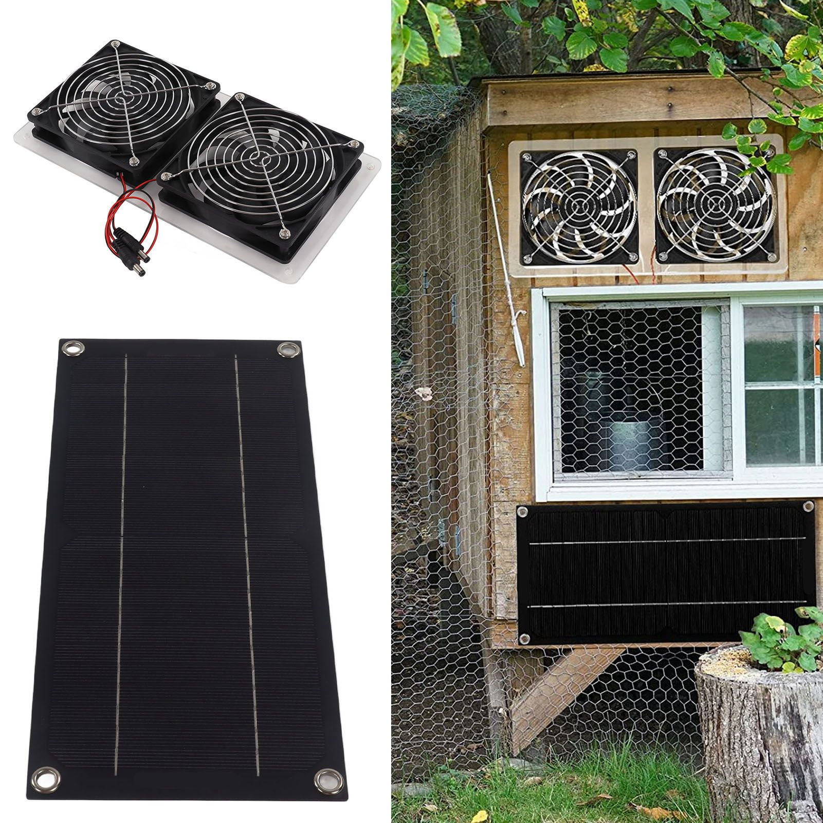 Solar Panel Fan Kit, Outdoor Waterproof Solar Powered Dual Fan 100W 12V