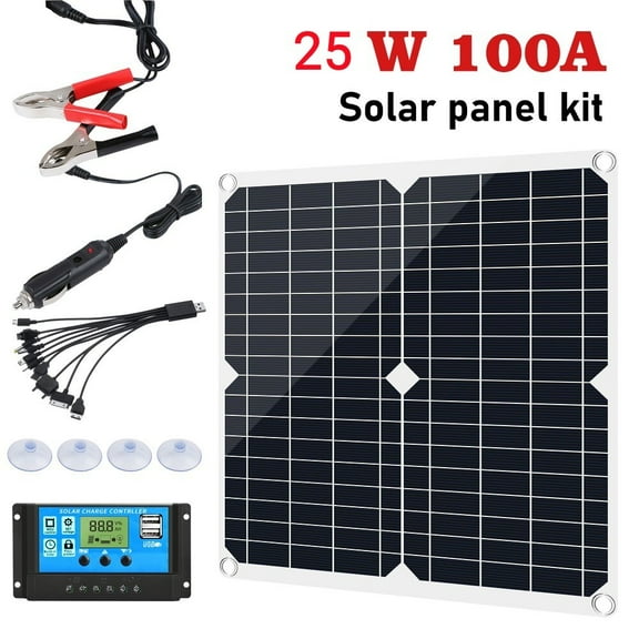 DFITO Solar Panel Kit 25W Monocrystalline with 100A Solar Charge Controller for RV 1-Piece