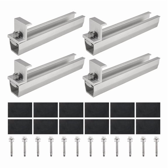 Solar Panel Mount Bracket Photovoltaic Panel Rail Solar Panel Mount Fastening Module with Mid for Trapezoidal Roof 35mm,4 x rails (with accessories gasket + screws) 4 x end clips,Silver