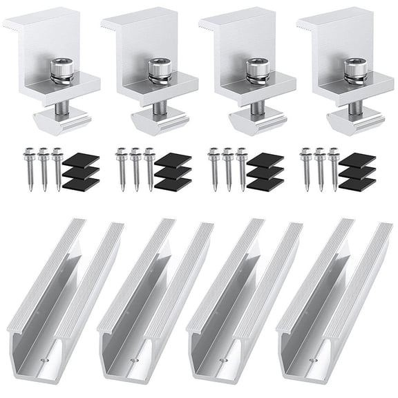 Solar Panel Mounting Bracket 200mm U-Channel Kit Easy Install,Weather-Resistant Aluminum Alloy for Rooftops,RVs,Boats 4 Z Brackets,4 Rails,Hardware Included