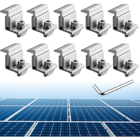 Solar Panel Mounting Brackets, 10pcs Aluminum Solar Panel End Clamp 30-45mm Adjustable Include 10*Screws M8 and 1*Wrench, Solar Panel Mount for Metal Roof, Tin Roof, Flat Roof, Sheet Roof