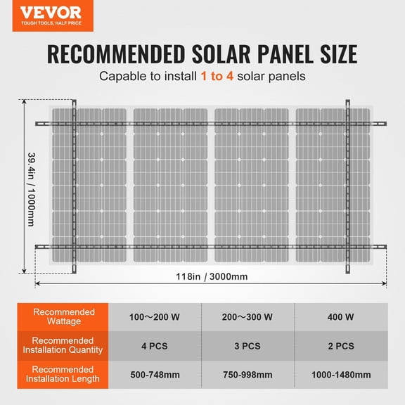 Solar Panel Mounting Brackets,30-60 Adjustable Multi-Pieces Solar Panel Brackets for 1-4PCS Solar Panels,Carbon Steel Ground Mount Solar Panel Stand for Farms,RVs,Boats,Off-Grid System