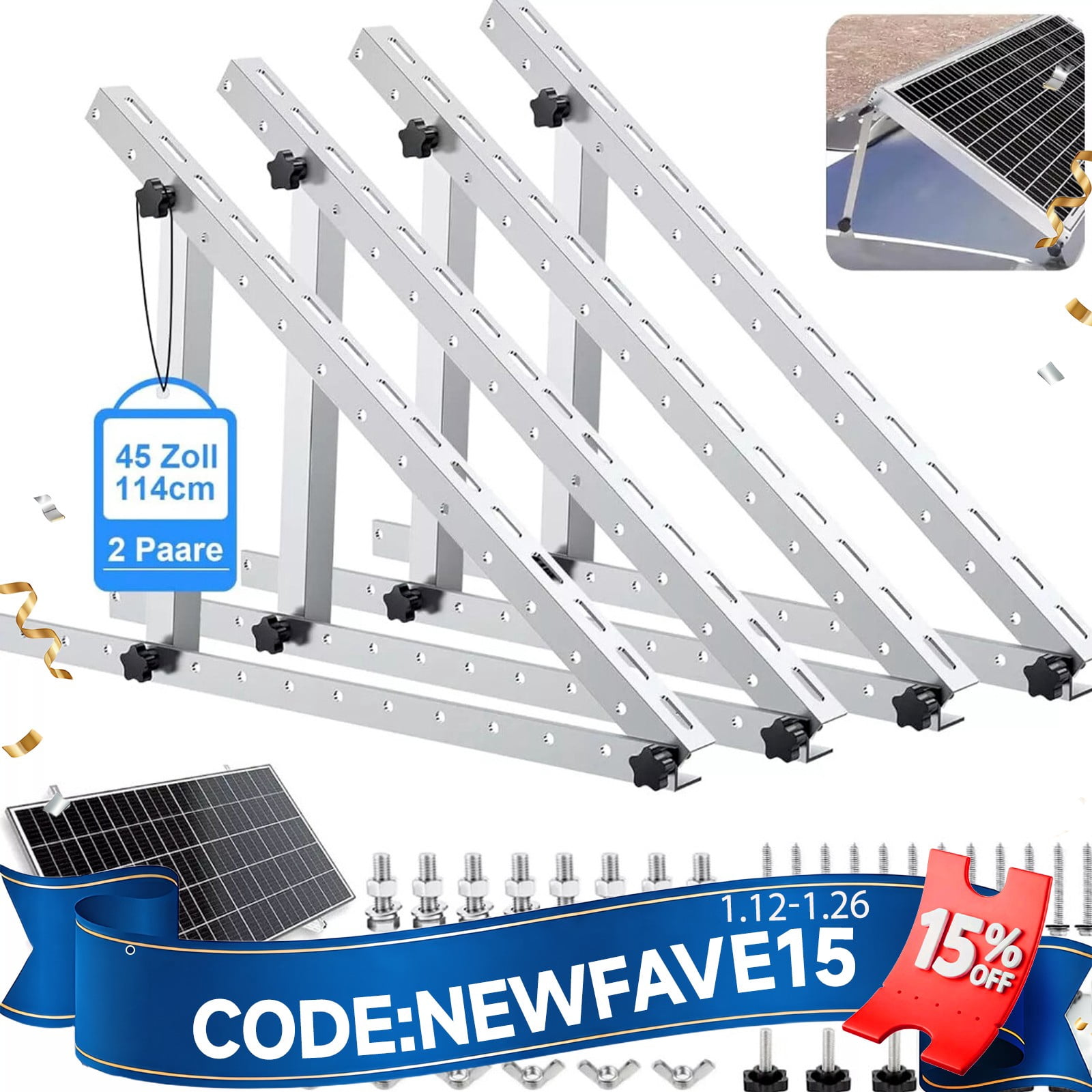 Solar Panel RV Tilt Mount Brackets 45In Roof Flat Surface Adjustable ...