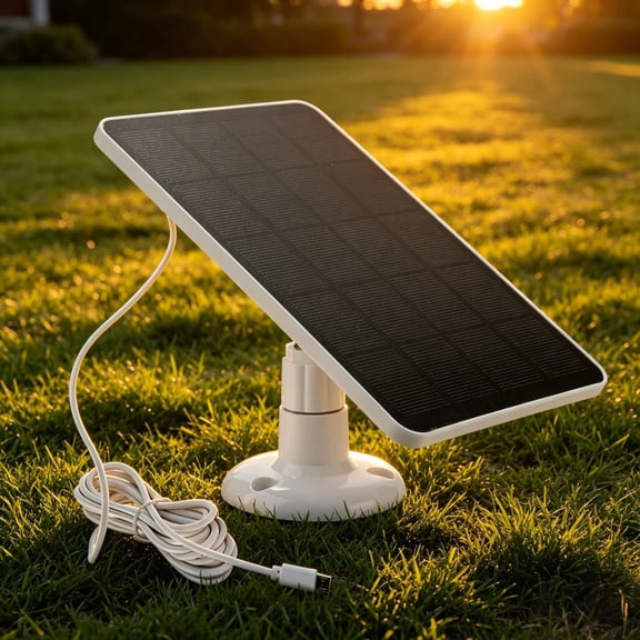 Solar Panel for Security Camera, 3W Solar Charger with Barrel Plug & USB C Port for Outdoor Rechargeable Battery Camera, IP65 Waterproof, 360°Adjustable Bracket