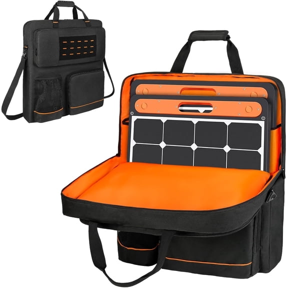 Solar Panel Storage Bag, Portable Carrying Case with Shoulder Strap & Pockets, Compatible with Jackery SolarSaga 100/200W and Anker Solix PS100/PS200, Black (Case Only)