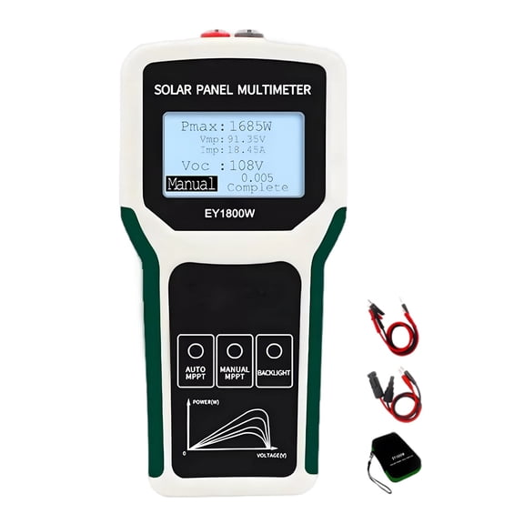 Solar Panel Tester, Photovoltaic Multimeter with Automatic & Manual MPPT, 5-1800W Solar Power Meter, 20-120V, 0-60A PV System Performance Evaluation Tool