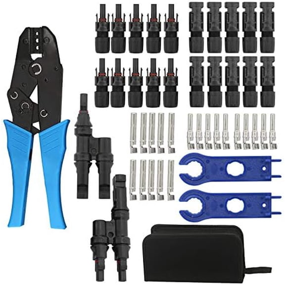 Solar Panel Tools Kit Assembly Including 10 Pairs Female and Male Connectors, 2 Pieces Spanner, Y Branch Connector and Solar Crimping Tool$$Garden & Patio