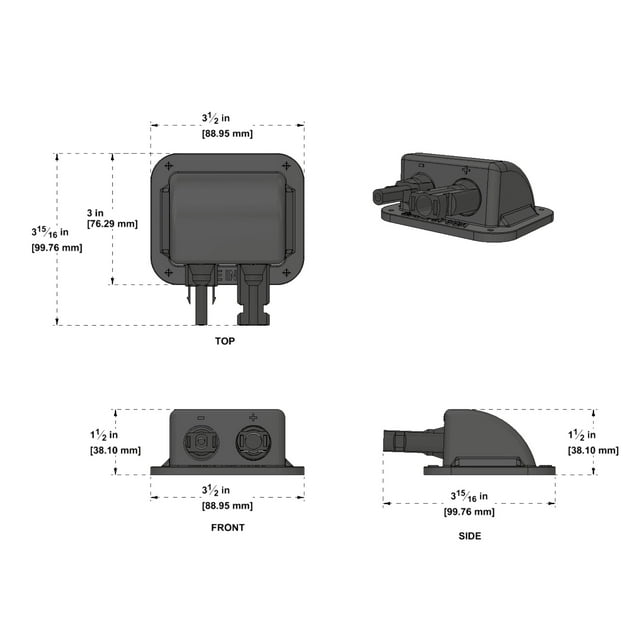 Solar Panel Weatherproof Cable Wire Entry Housing, 5th Gen, Made in USA