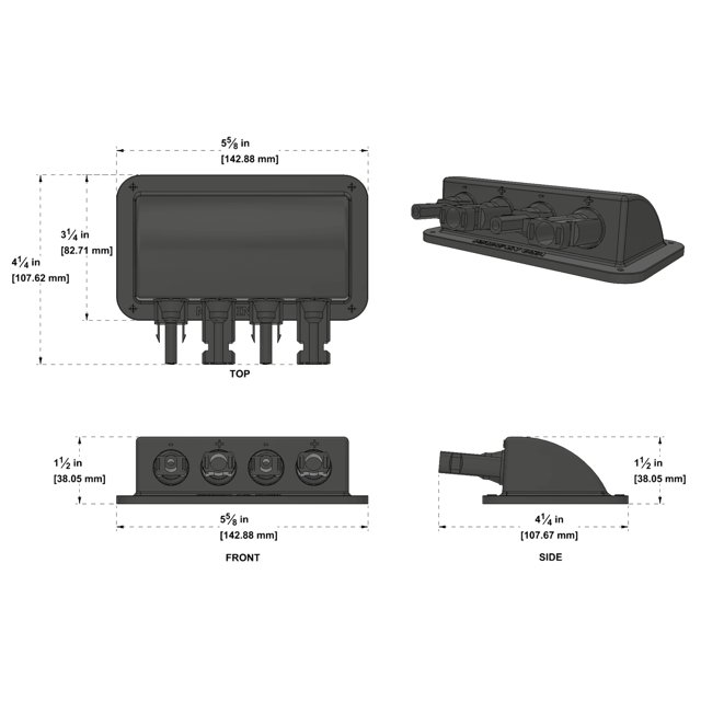 Solar Panel Weatherproof Cable Wire Entry Housing, 5th Gen, Made in USA