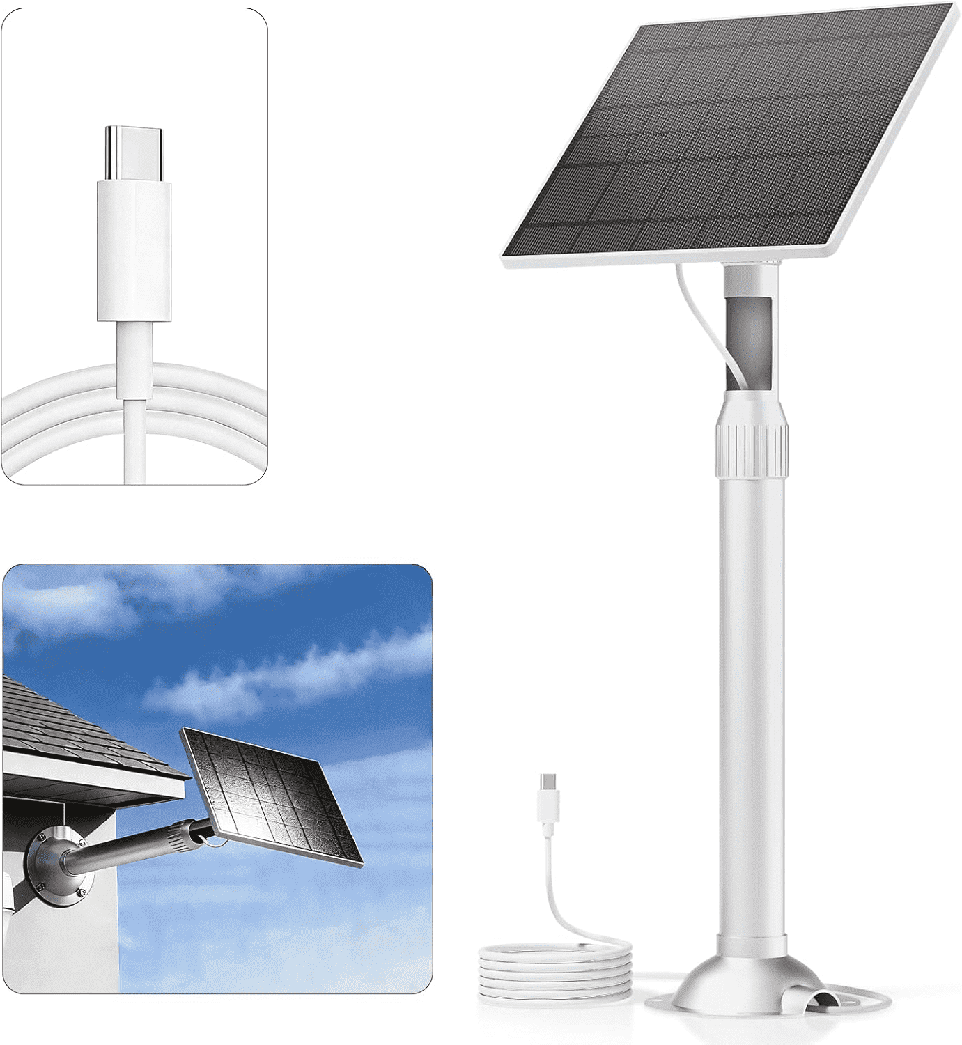 SOLUPUP 5W Solar Panels for Security Camera, USB C Port Solar Panel for 5V Rechargeable Battery Outdoor Security Cameras, Extensible Pole, 360° Swivel Bracket with 10ft Cable, IP65 Waterproof