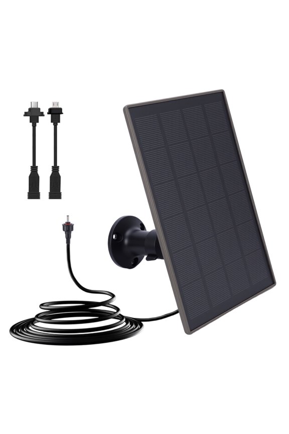 Solar Panel for Security Camera, Solar Battery Kit Built-in 6000mAh Rechargeable Battery, Support DC/Micro USB/Type C Port w/ 9.8ft Cable, IP66 Waterproof Compatible with All Wireless/Trail Cameras