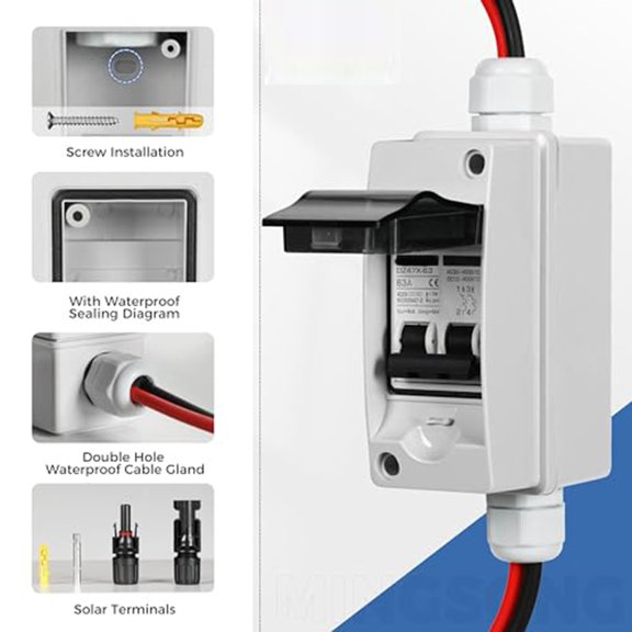 Solar Panels Disconnect Switch Dc 400V 2 Poles Outdoor Circuit Breaker Box Ip65 Mc Solar Connectors 32A Smile Home