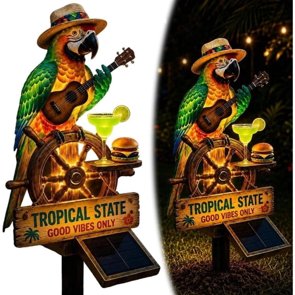 Solar Parrot Garden Light Ground Stake 17.7 Inch, Waterproof Resin Tropical State Outdoor Lamp, Whimsical Yard Decor for Lawn Backyard Pool Patio Gift
