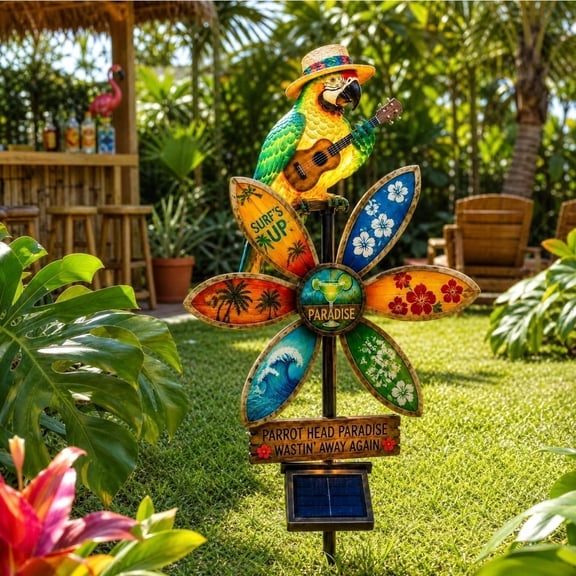 Solar Parrot Garden Light Tropical Paradise Stake, Waterproof Tropical Parrot Solar Garden Light, Colorful LED Garden Night Light for Patio, Lawn, Pathway, Beach Party Decor