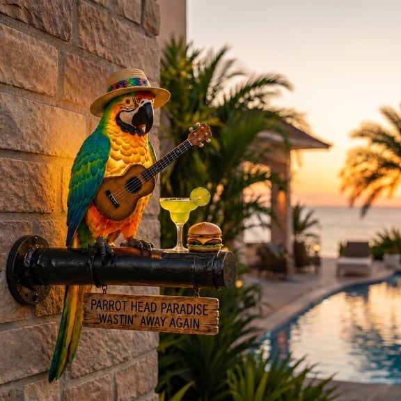 Solar Parrot Garden Light Wastin' Away Again Island Style LED Light Mini Drink Burger Props All-Weather Decor for Patio and Backyard