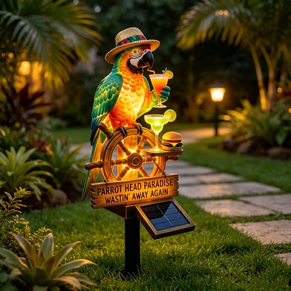 Solar Parrot Garden Statue Lights Tropical Parrot Head Paradise Decor Waterproof LED Solar Powered Outdoor Parrot Lawn Light for Lawn Backyard Pool Party Gift for Your Yard