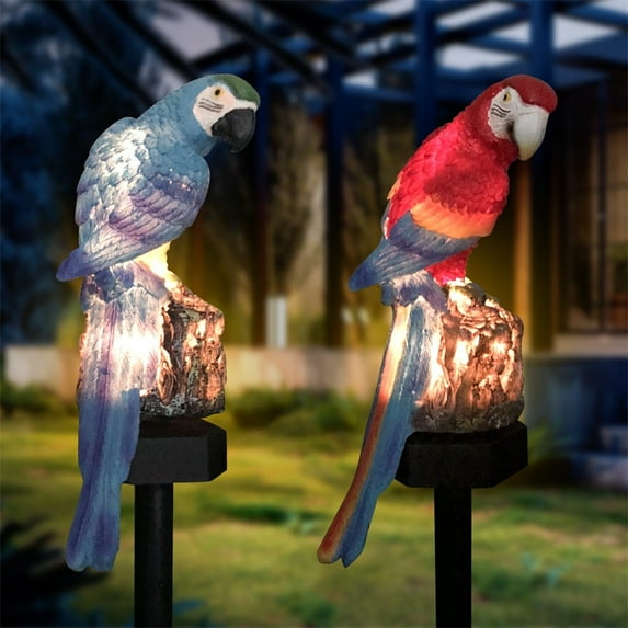 Solar Parrot Statue, Solar-Powered Colorful Parrot Garden Decor, Resin Outdoor Animal Art, Weatherproof Yard Ornament with LED Lights for Night Display