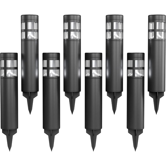 Solar Path Bollard Lights, Set of 8-15.4 Outdoor Stake Lighting for Garden, Landscape, Yard, Patio, Deck, Driveway, Walkway by Pure Garden (Black)