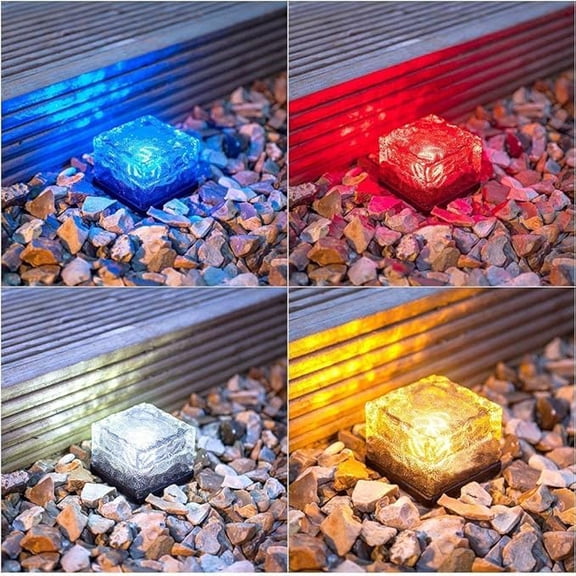 Solar Path Ice Cube Lights Outdoor, Waterproof Glass LED Glass Clear Brick in-Groud Buried Festive Light Night Lamp for Garden Courtyard Pathway Patio