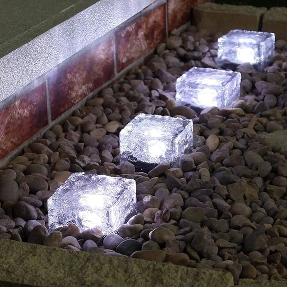 Solar Path Ice Cube Lights Outdoor, Waterproof Glass LED Glass Clear Brick in-Groud Buried Festive Light Night Lamp for Garden Courtyard Pathway Patio