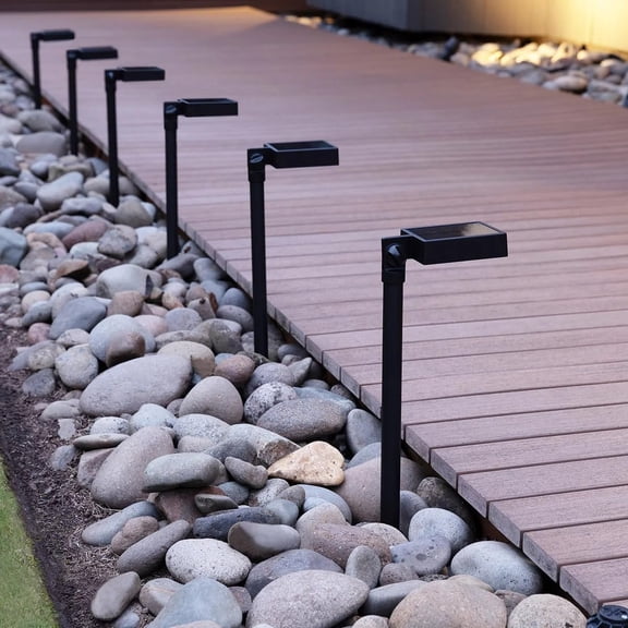 Solar Path Lights LED Down Light, Adjustable Head, 40 Lumen, Black Finish, 6-Pack