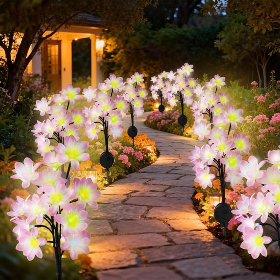 Solar Path Lights Outdoor 4 Pack, LED Flower Decor, Auto /Off, Bigger Solar Panel for Yard, Patio, Garden Walkway Decoration for Mom ()