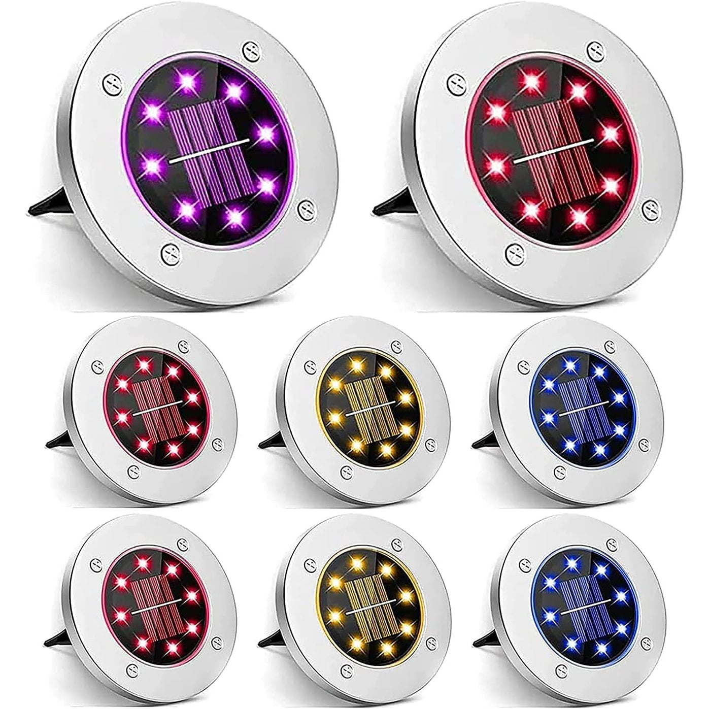 Colorful LED Solar Pathway Ground Lights Outdoor Waterproof 8-Pack